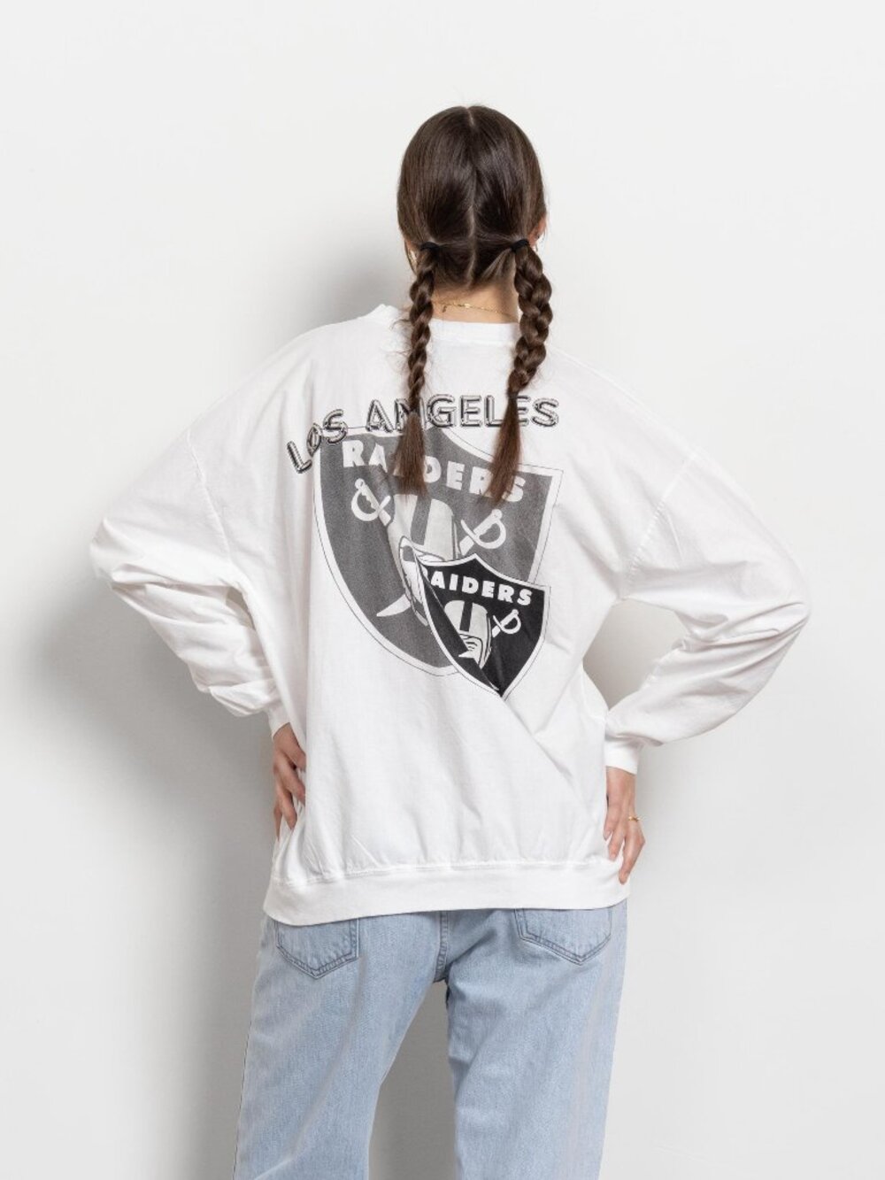 LOS ANGELES RAIDERS Long Sleeve Vintage White Large 80's T-Shirt Crew Neck